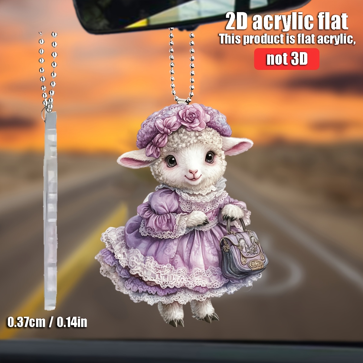 TEMU 2d Flat, 2d Flat Surface, 2d Acrylic Flat Surface Sheep 1pc, 2d Flat Acrylic Hanging Ornament, For Car Hanging Ornaments, Fun Decorations, Home