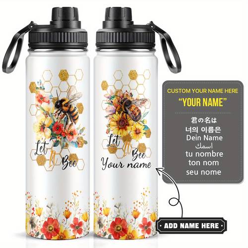 1pc personalized bee water bottle bee gifts for women water bottle bee stuff accessories things christmas gift for stainless steel 22oz tumbler with lid bee pattern sport water bottle