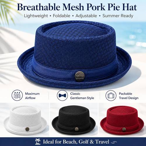 summer breathable mesh pie hat lightweight fedora sun hat for men packable beach travel golf cap