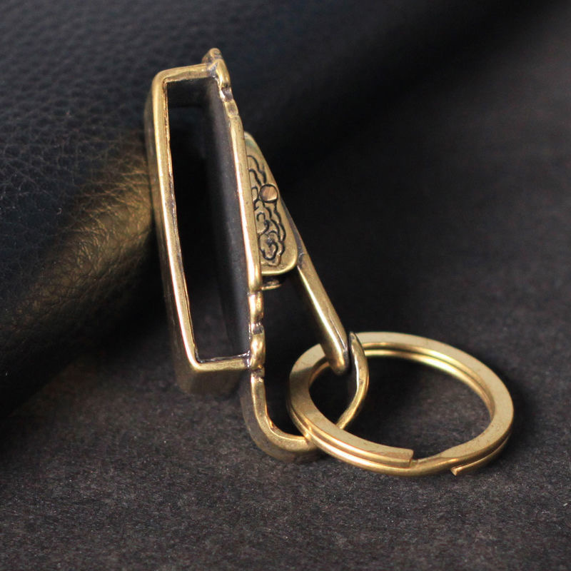 Image of 1pc Brass Belt Keychain With Clip - Pure Brass Belt Accessory, Ideal For Father's Day Gift Or Birthday Present - Vintage Durable Belt
