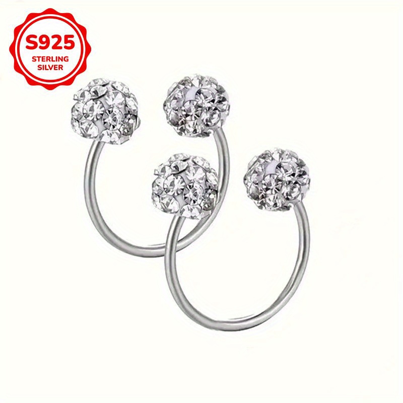 Image of 1 Pair S925 Sterling Silver Stud Earrings Micro Pave Rhinestones Ball Earrings For Women Casual Holiday Simple Earrings Jewelry