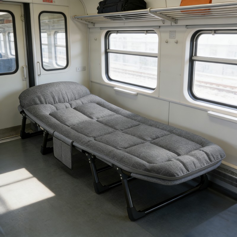 Office Nap Essential: Heavy-Duty Metal Frame No-Assembly Folding Bed with Thick Padding and Headrest, Easy to Fold and Store for an Enhanced Nap Experience