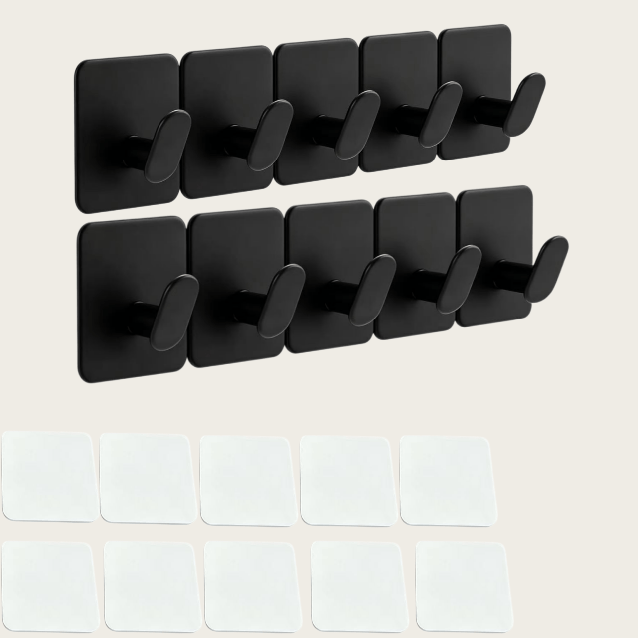 TEMU 20pcs 10 Hooks + 10 Adhesive Pads, No-drill Square Adhesive Hooks, Suitable For Kitchen, Bathroom, Shower, Keys, Towels, And Coat Racks, Home