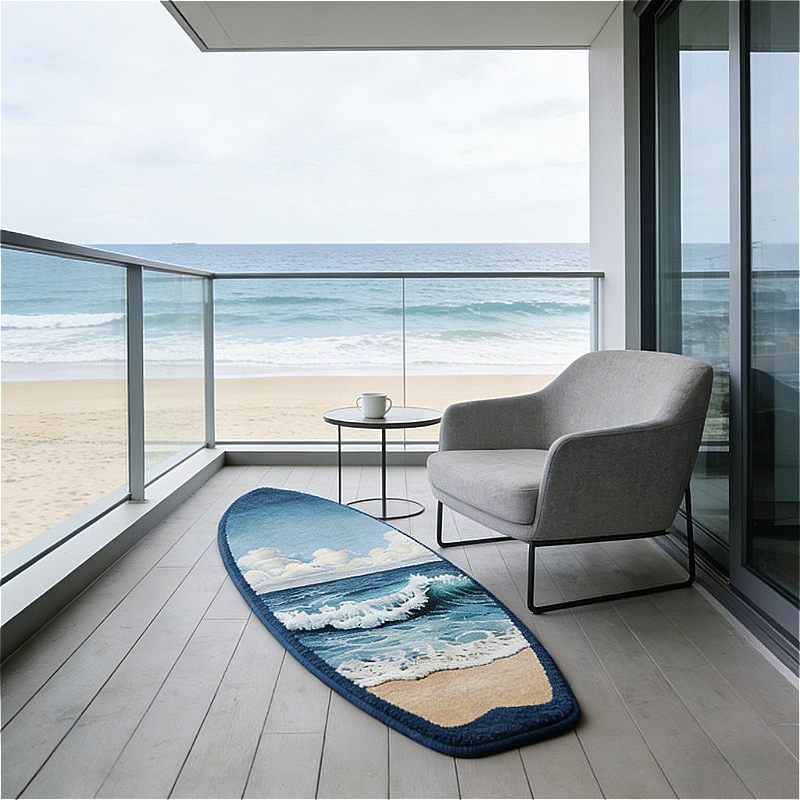 TEMU 900g+9mm Imitation Cashmere Creative Summer Plush Rug, Beach Seaside Print Bedroom Decor Bedside Carpet, Trendy Living Room Sofa Rug, Kitchen