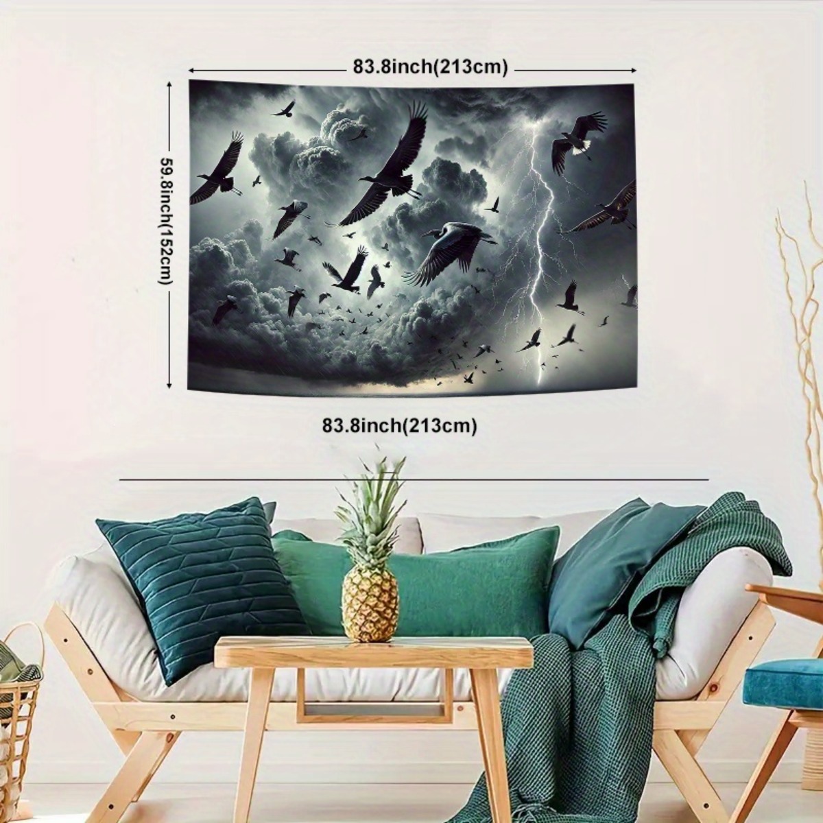 Large Fabric Wall Tapestry Storm Birds Thunderclouds Lightning_voghion.com