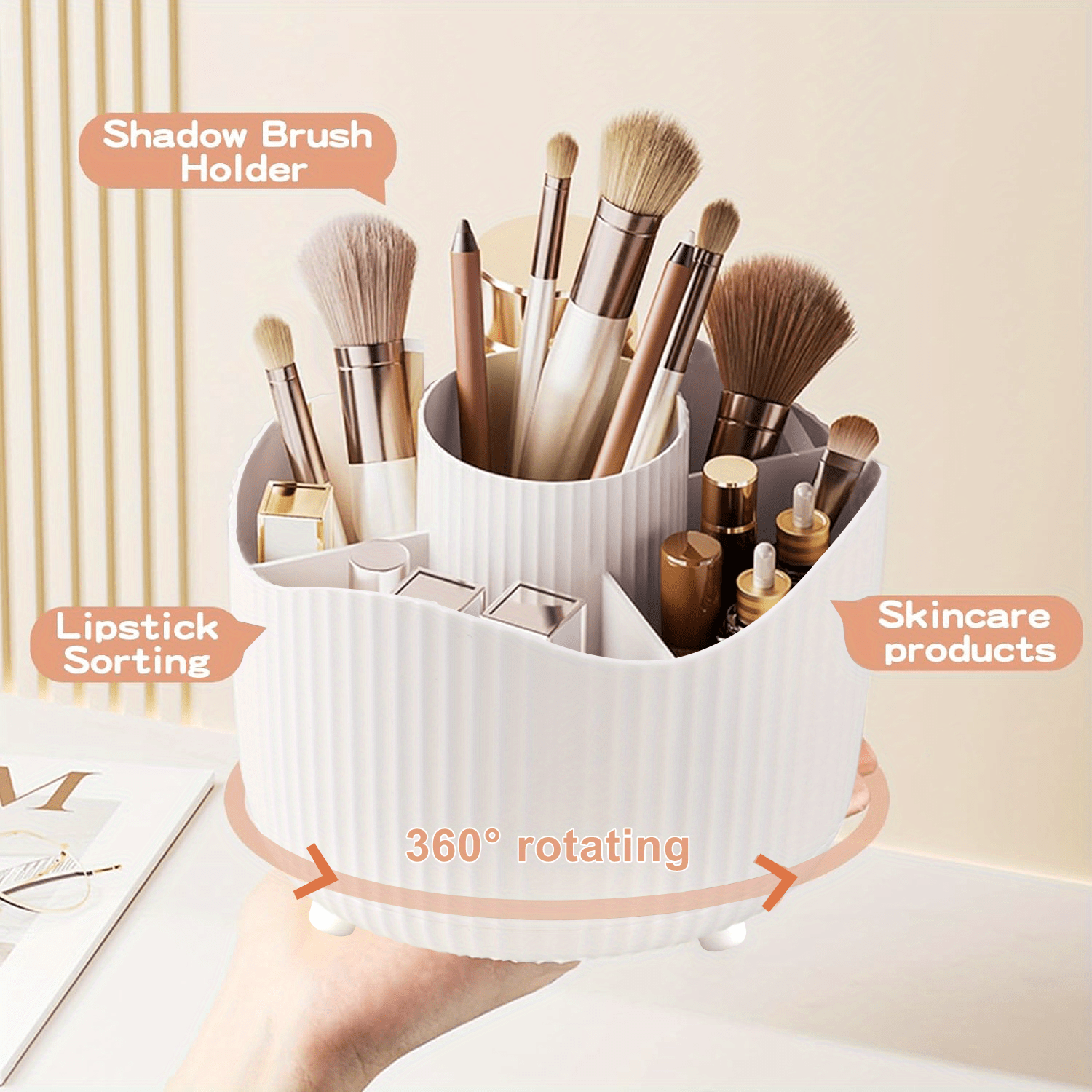 360 rotating cosmetic organizer large capacity makeup storage case with multiple compartments for brushes eyebrow pencils eyeshadow stationery durable plastic ideal for   use 9pcs style options makeup vanity desk   sturdy construction storage trunks Product details 0