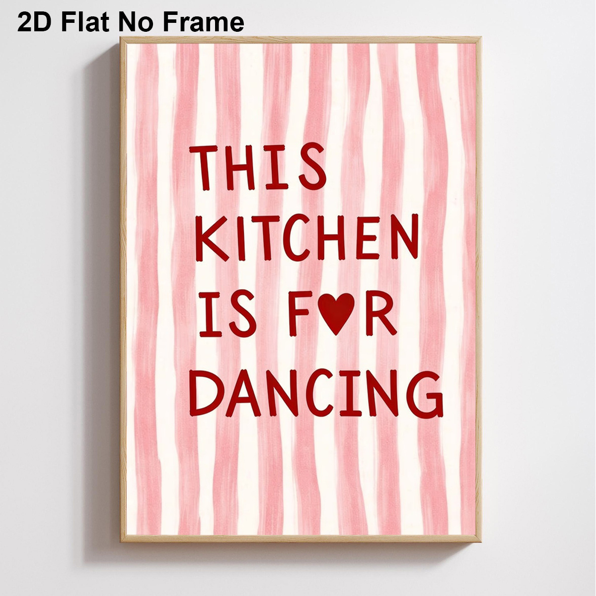 TEMU 2d Flat, 2d Flat, Frameless Canvas Poster, "this Kitchen Is For Dancing" With Red Heart Decoration, Red And White Striped Background, Kitchen