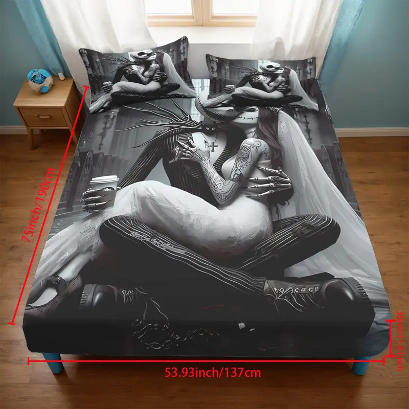 3pcs jack and themed fitted sheet set for bed bedroom couple 1 fitted sheet 2 pillowcase without core suitable for bedding decoration mattress cover set Product details 1