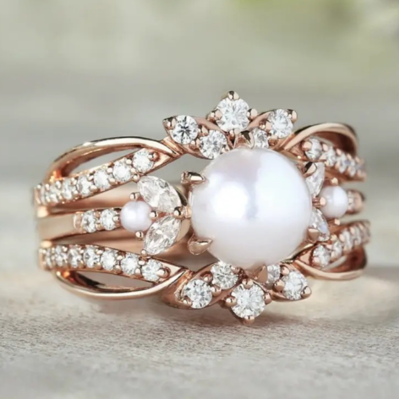 2pcs Blingbling Rose Synthetic Zirconia Flower Ring Set