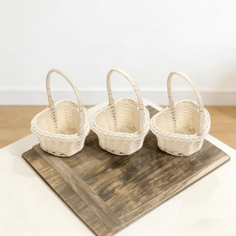 Image of 3pcs Heart-shaped Faux Rattan Woven Storage Baskets, Gentleman Style Floral Decor, Suitable For Weddings, Baptisms, Parties, Home Decoration