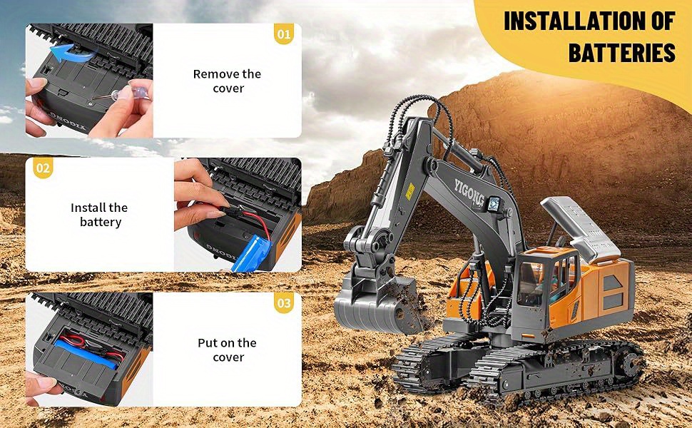 OBEST Excavateur Télécommandé - Pelleteuse Jouet Avec Lumières Et Sons Pour Enfants Garçons Et Filles