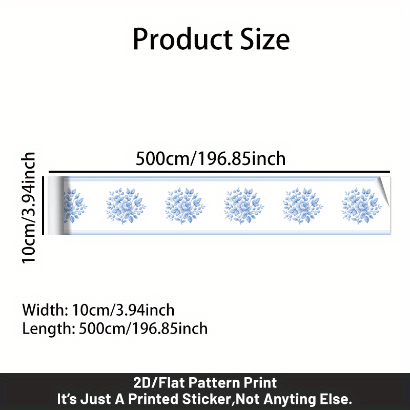 TEMU 1pc Self-adhesive Pvc Wallpaper Border Sticker, Wall Edge Decoration - 2d Flat Minimalist , 196.85×3.94 Inches (500×10cm), Peel And Stick