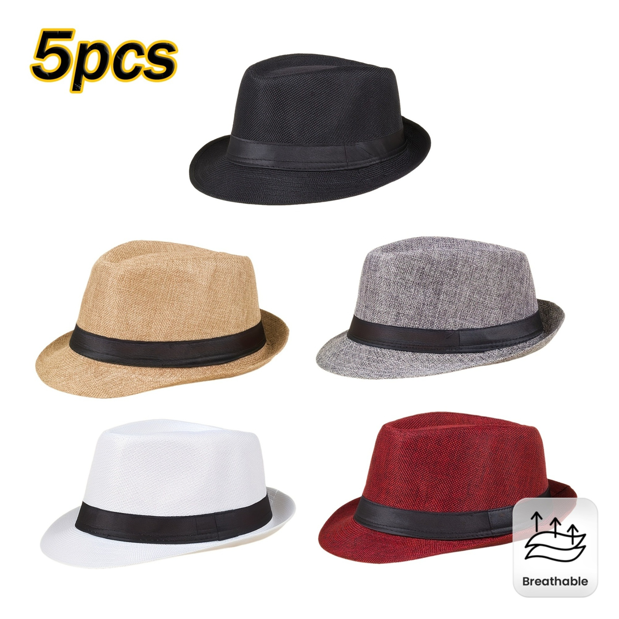 TEMU 5pcs Spring/summer Breathable Small Top Hats, Woven British-style Jazz Hats, Unique, Outdoor Commuter Hats