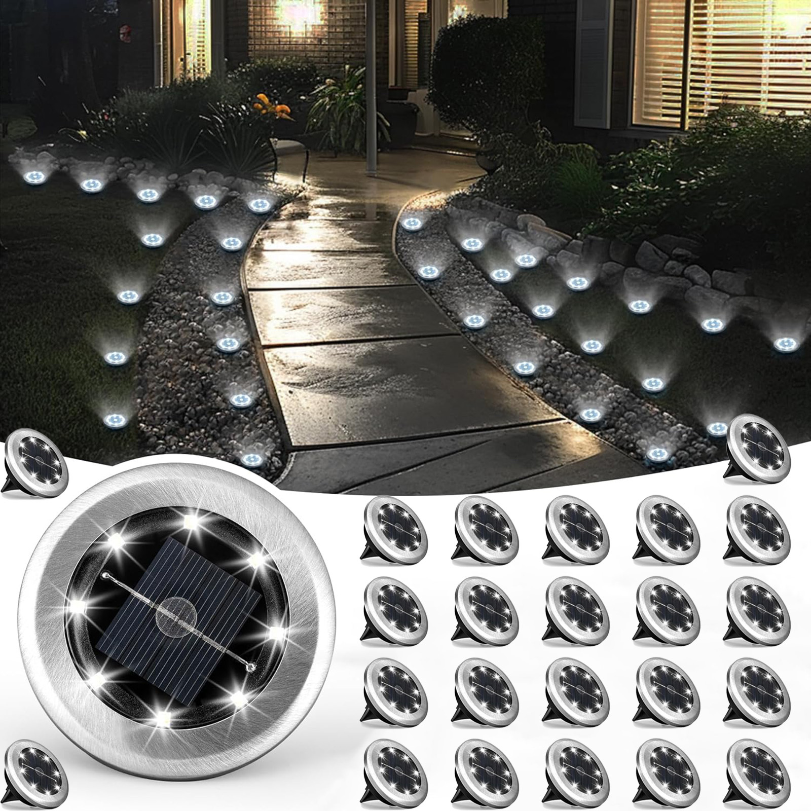 24 pack waterproof outdoor ground lights solar pathway lights ip44 waterproof led landscape garden lights for yard driveway walkway cool warm white