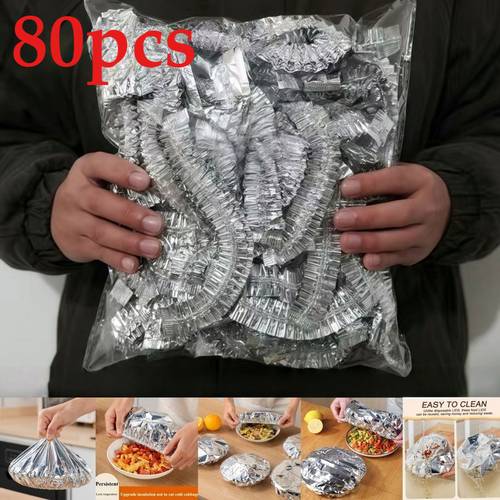 photo de l'article 80pcs - housses disolation alimentaire en aluminium pour cuisine, couvercles réutilisables pour les aliments , couvercles pour restes, couvercles pour aliments de réfrigérateur, couvercles pour assiettes, adaptés à la plupart des , assiettes, casseroles, maintien de la température des aliments, fournitures de cuisine