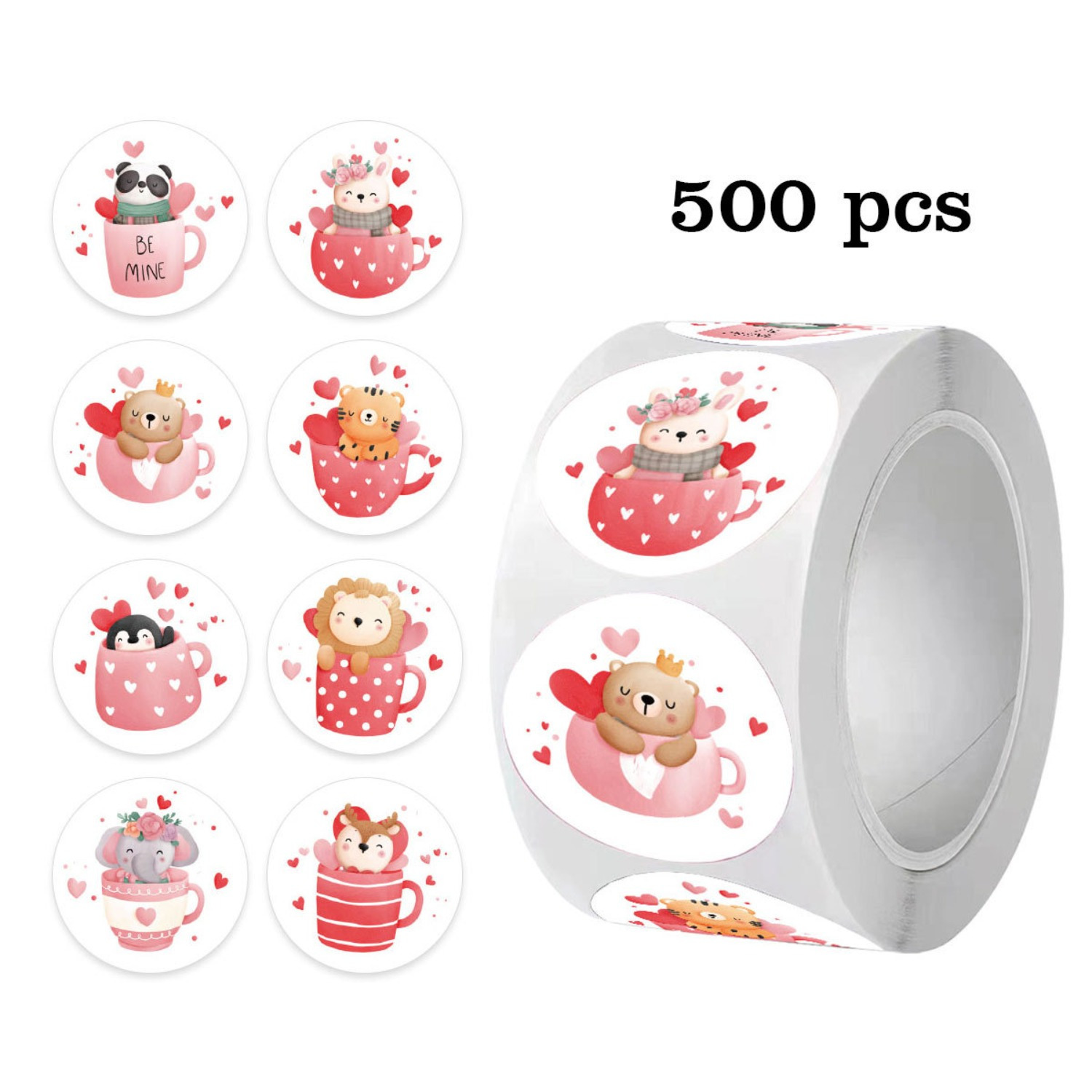 

500pcs Pink Animal Stickers Roll, Reusable 1-inch Paper Decals For Valentine's Day, Party, Baking, Beverage, Bouquet, Gift, Craft, Scrapbooking Decorations