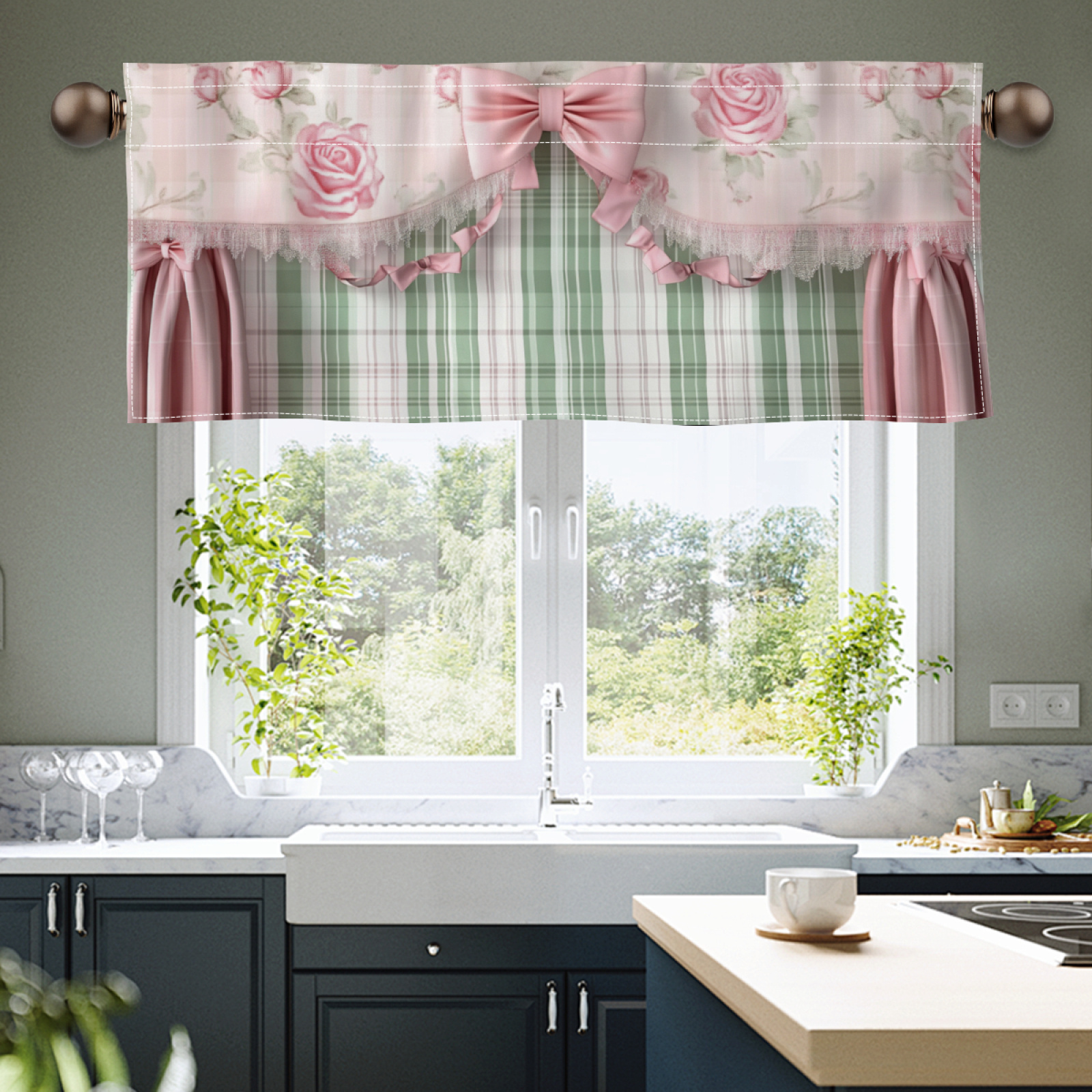 

Bow Printed Valance - Rod For , & Bathroom Decor | - Polyester |