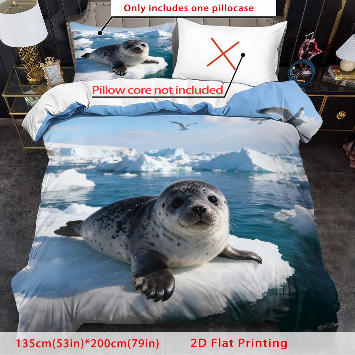 TEMU Cartoon Christmas Animal Print Duvet Cover Set Bedding Set Seal Comforter Cover Bedroom Decor 2/3pcs (includes 1 Duvet 1/2 Pillowcases) No Quilt