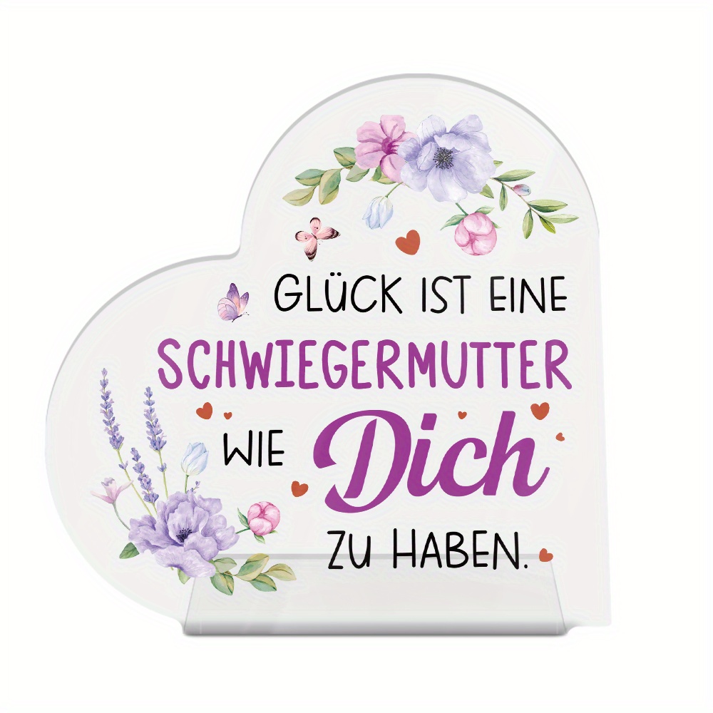 2d Flat, 2d Flat 1pc German Heart-shaped Acrylic Sign Table Decor, "luck Is Having A Mother-in-law ," Desktop Decoration For Home Room, Gift For Mother-in-law, 2d Flat