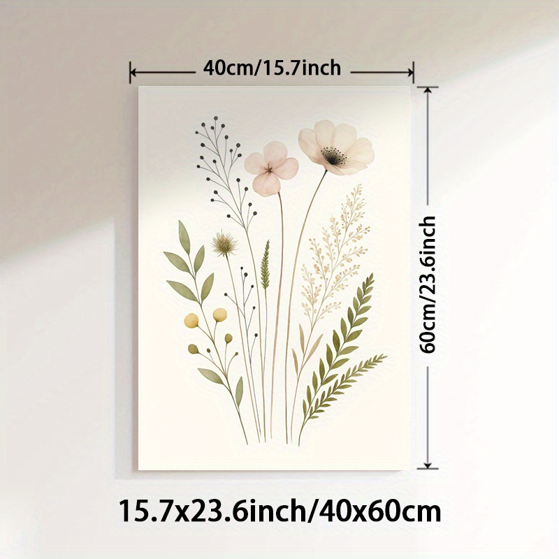 TEMU 1pc Minimalist Botanical Wall Art Print - & Leaf Design, Soft Pastel Colors, Frameless Canvas For Home, Office, Or Bedroom Decor, Indoor Wall