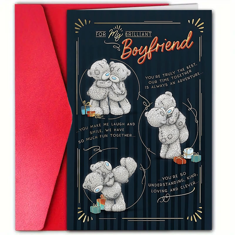 

1pc Teddy Bear Valentine's Day Card With Envelope, 12cm*18cm - "for My Boyfriend" - Romantic & Greeting, Ideal For Anniversaries & Love Surprises, Valentines Gifts