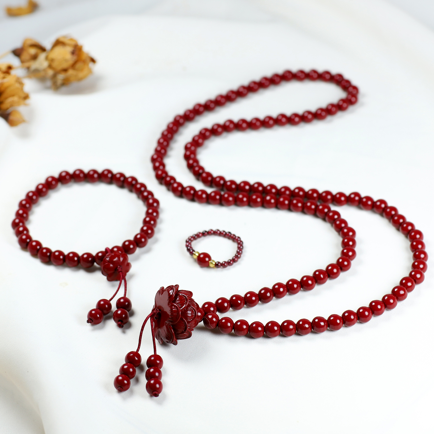 3pc Cinnabar Lotus Jewelry Set for Couples