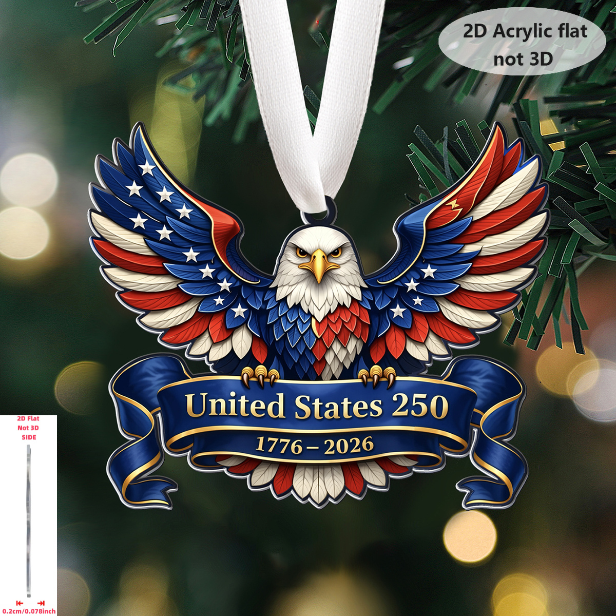 TEMU 2d Flat Printing, 1pc American Founding 250th Anniversary Commemorative Decorative Pendant, American Flag Colors, Bald Eagle, Acrylic Pendant