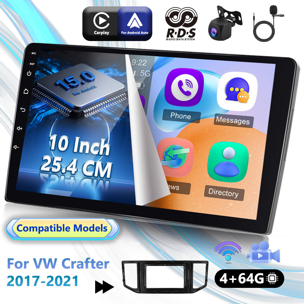 Image of [2g+64gb] For Vw 2017-2021 Used With 10.1-inch 15 Double Din Car Stereo Car Radio Hd 1080p Screen Built-in / And Wireless Auto/ Wifi/ Fm/rds Radio/ Eq Support Reversing Camera/mic