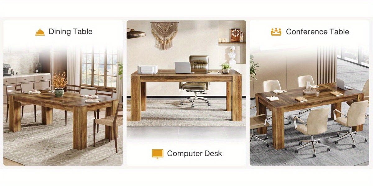 Rectangular Dining Table Measuring 63 Inches, Suitable for 4 to 6 Individuals, Perfect for Kitchen Or Dining Room Use, Featuring a Farmhouse Wooden Design