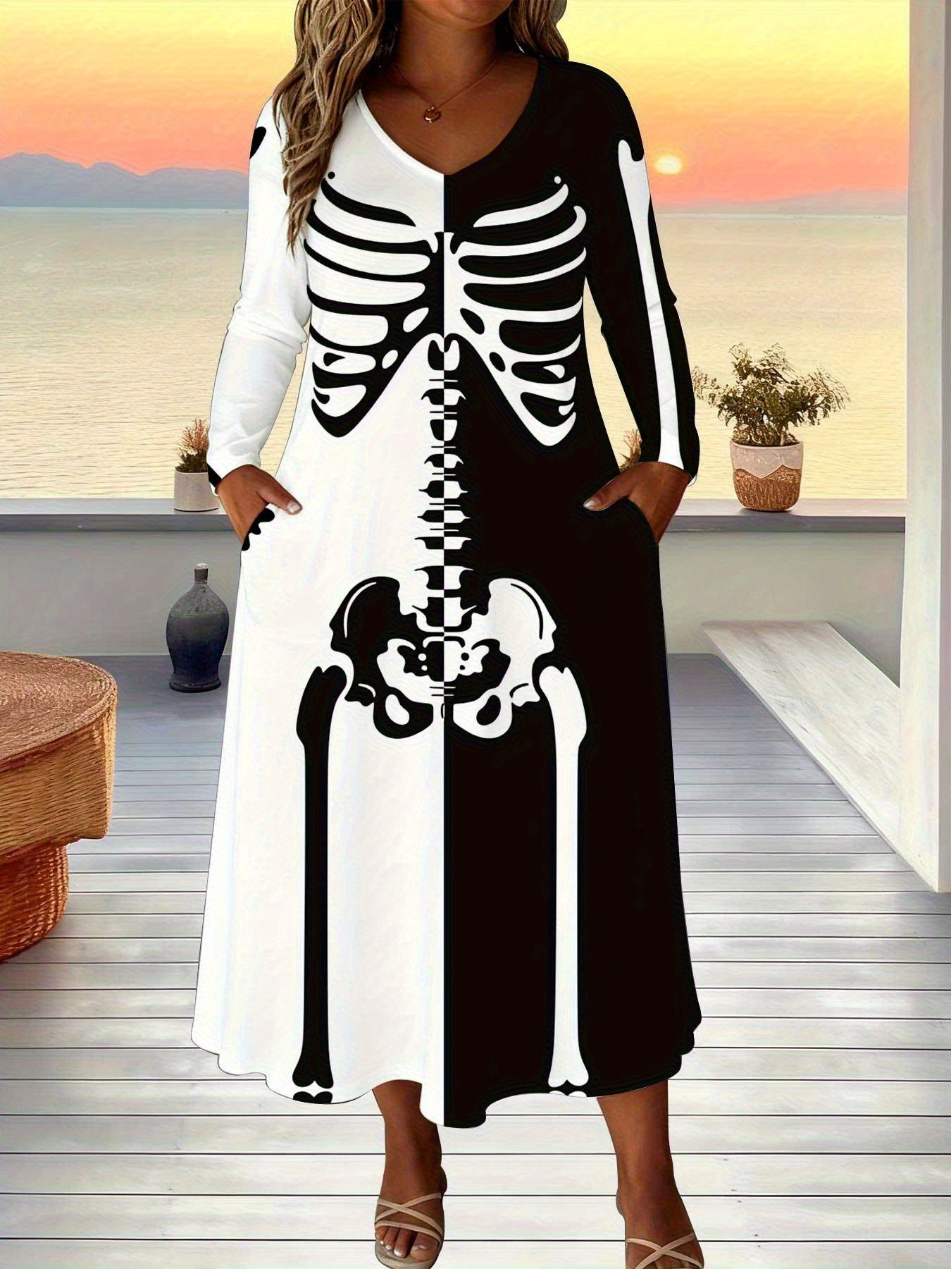 chinese dress ladies Skeleton Bones Magick Maxi Dress – Creeping It Real main image 0