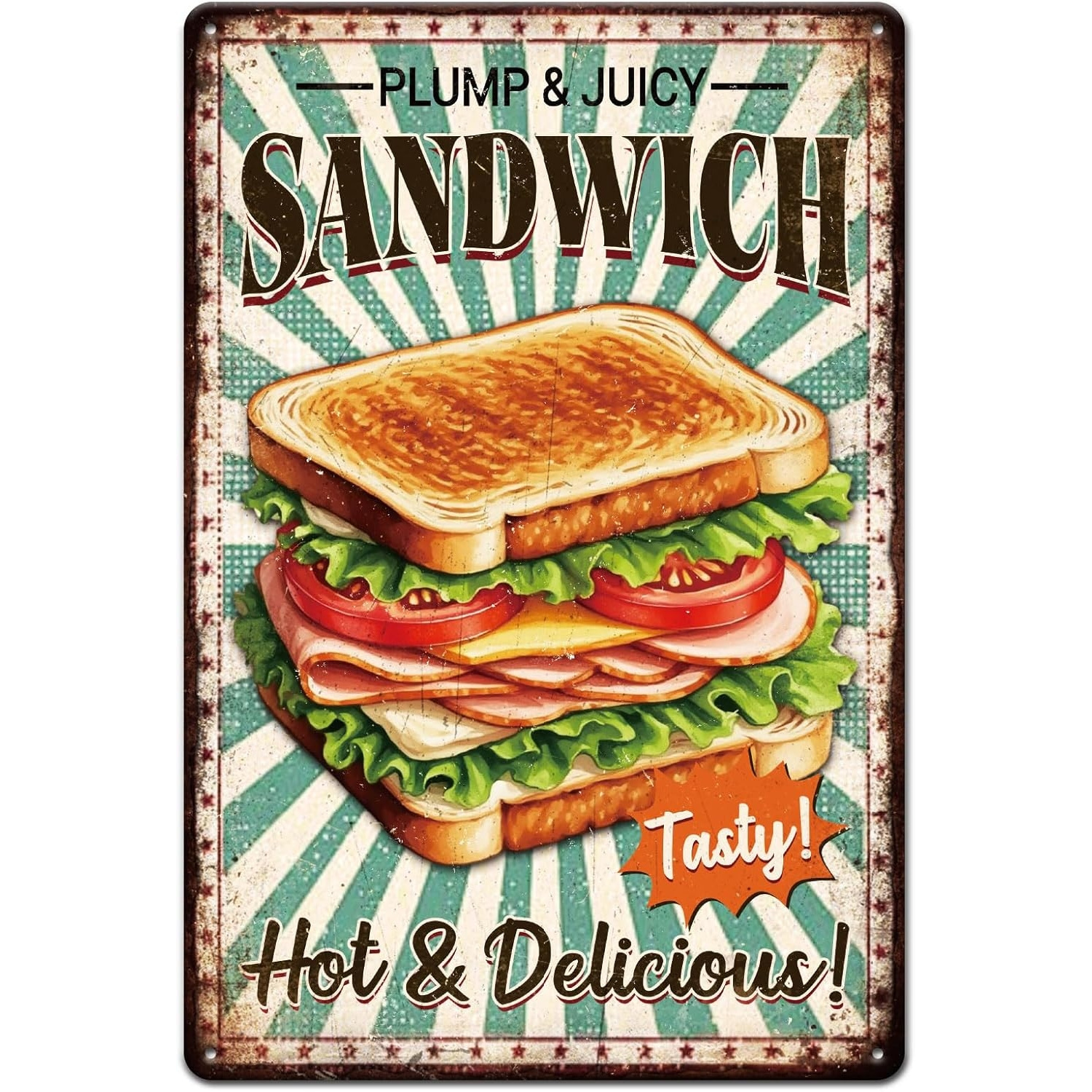 TEMU 2d Flat, 2d Sandwich Wooden Sign "hot & "! Vintage Painted Wooden Sign, Vintage Wall Art Sticker Poster. Suitable For Homes, Pastry Shops,