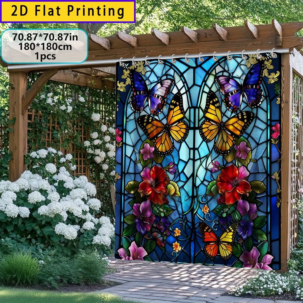 TEMU Rideaux Extérieurs en Verre Teinté Papillon Floral 2D Plats, 1/2 Pièces, Rideaux d'Ombrage pour Jardin, Patio, Porche, Balcon, Panneau Décoratif