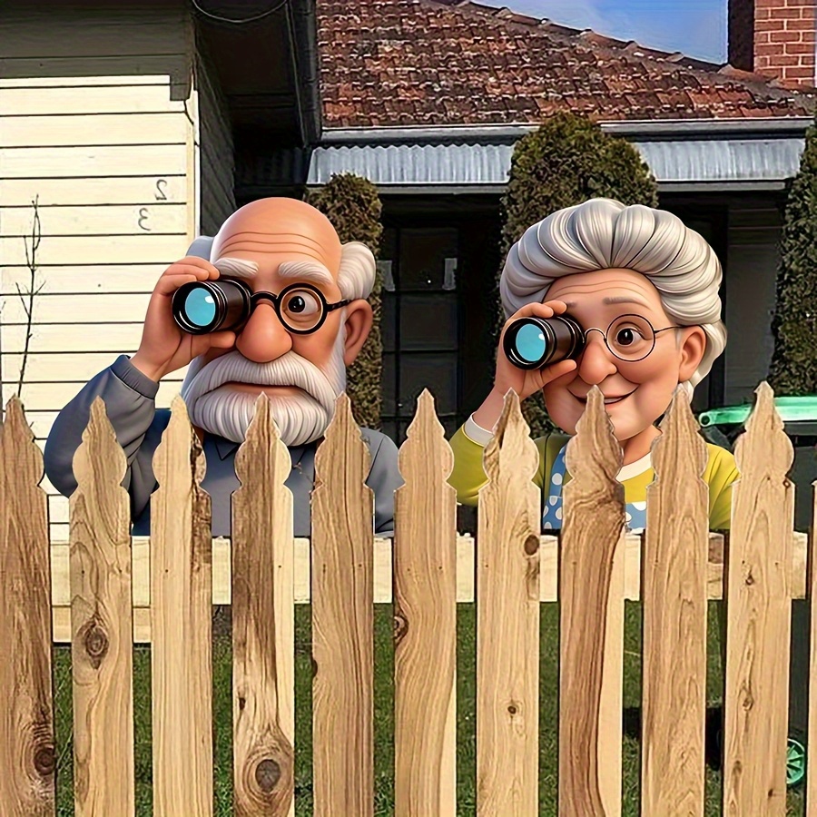 E-shop Zwei dekorative Teile für den Garten Großeltern, mit niedlichen und neuartigen Designs von älteren Figuren, die über einem spähen. Diese