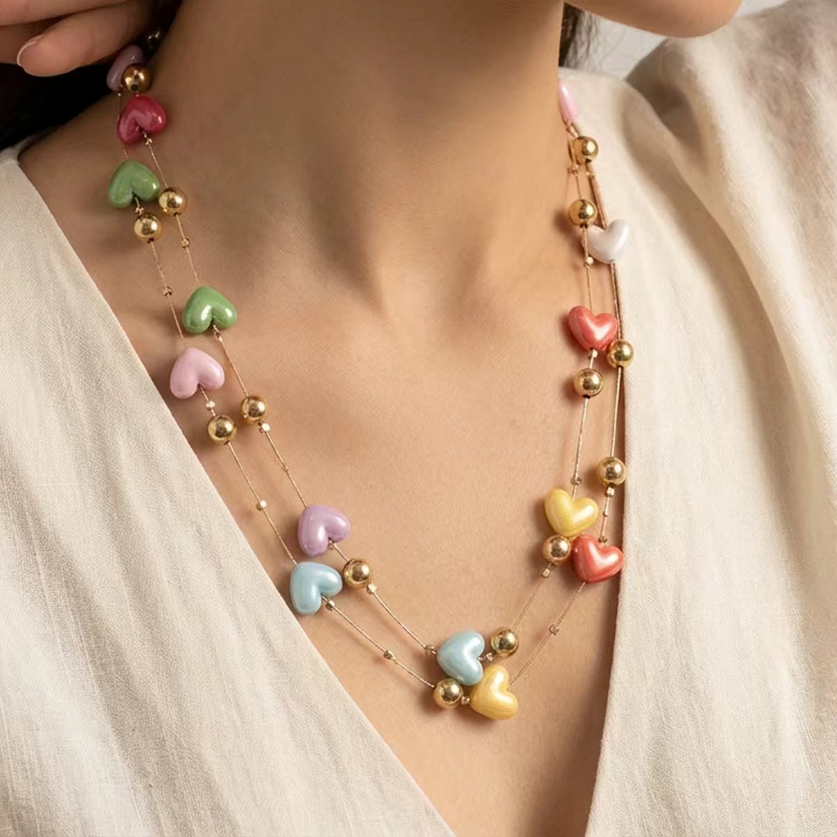 Women's Bohemian Multi-Layer Heart Pendant Necklace