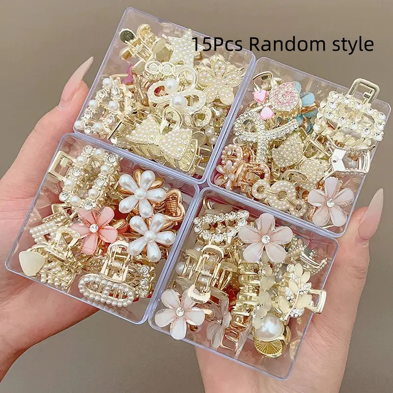 TEMU 15pcs Assorted Style Flower Hair Claw Clip Set - Delicate Small Claw Clips - Side Bang Clips - Fringe Clips - Elegant Women's Hair Accessories
