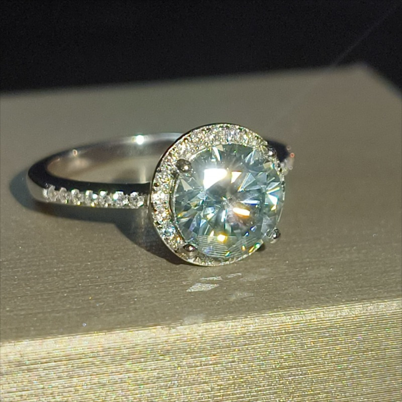 2 Carat Light Blue Moissanite Engagement Ring, Holiday Gift