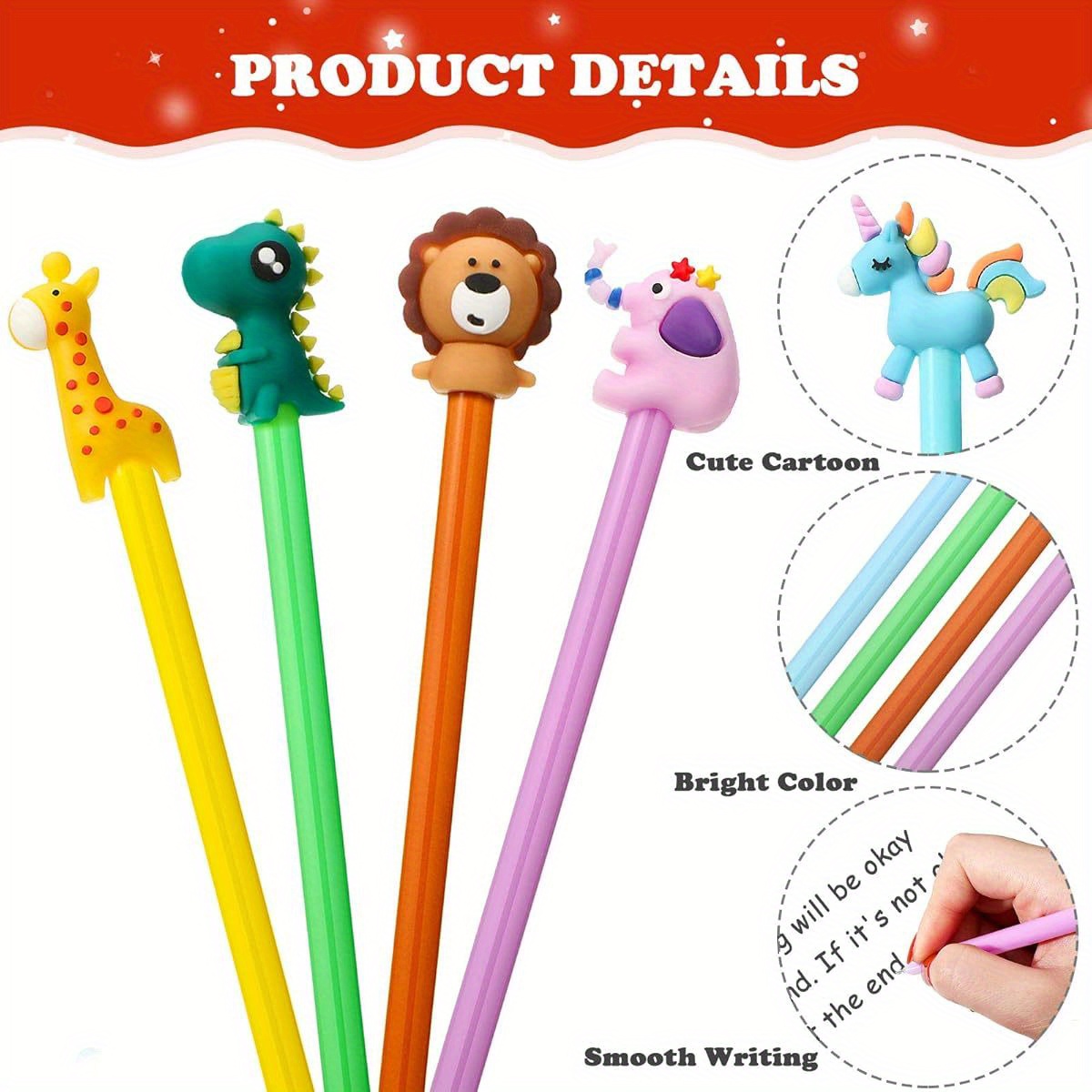 cute cartoon gel ink pens cartoon fun animal writing pens 0 5mm cool assorted novelty kawaii stationery for students gift   home supplies present 8 styles 64pcs Product details 3