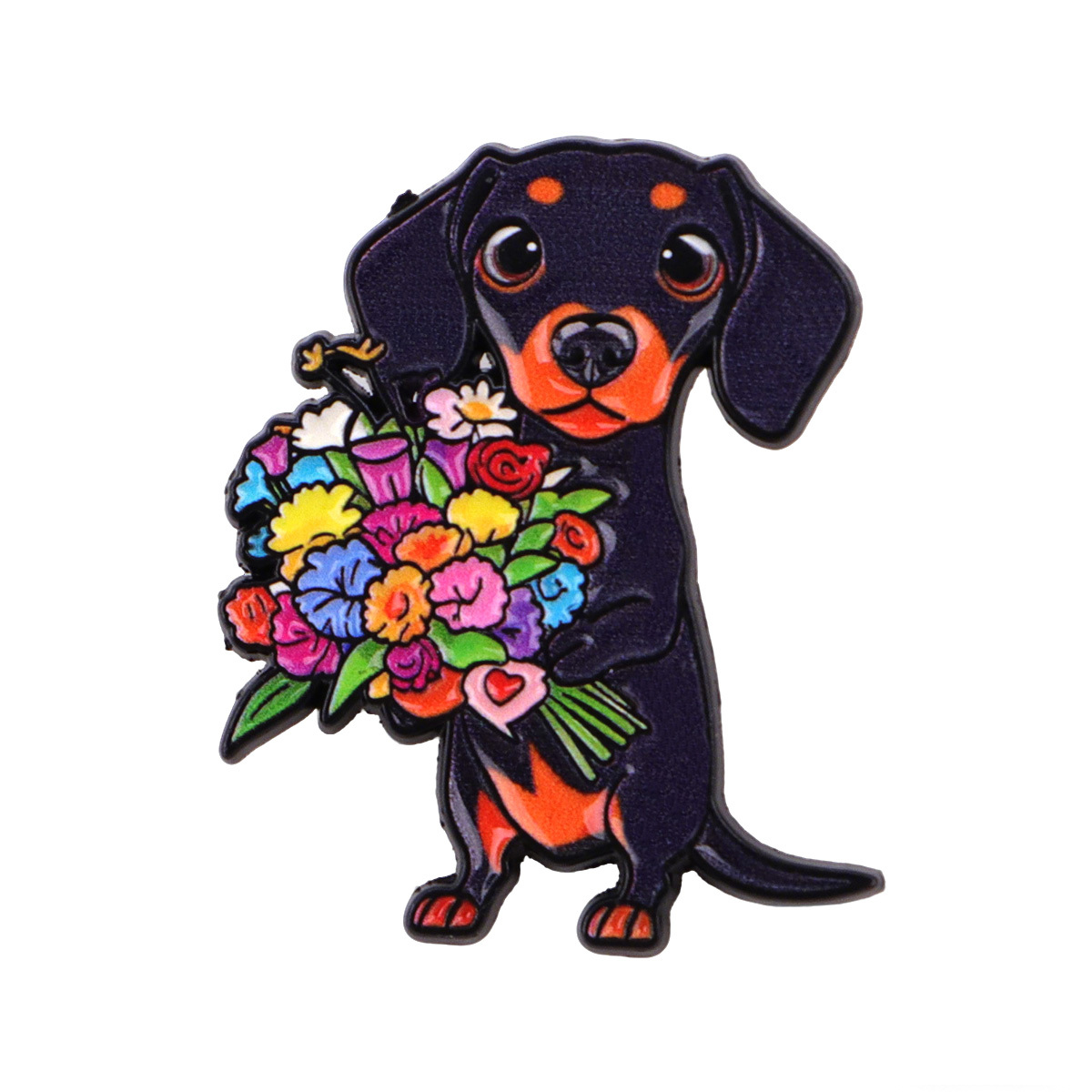 TEMU 1pc Cute Dachshund Enamel Pin | Alloy Brooch With Silicone Back, Cartoon Theme, Dmlsky Brand