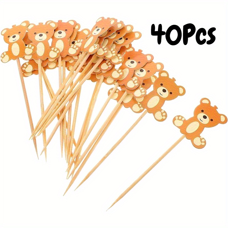 40/80pcs Bear Cake Creative Bear Theme Cupcake Top, Dessert Insert For Birthday Celebrations And Theme Events Unique Decorations