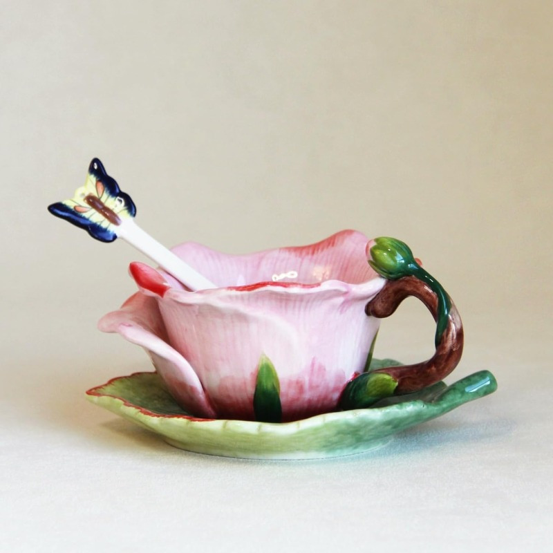 1pc elegant floral tea cup and saucer set hand painted   for lotus leaf   non toxic ceramic   matching spoon for coffee tea home decor birthday anniversary gift for women bridal shower present vintage floral tableware teacup set porcelain tea cup cups for tea teacup tea sets coffee tableware decorative teacup handcrafted pottery   porcelain Product details 0