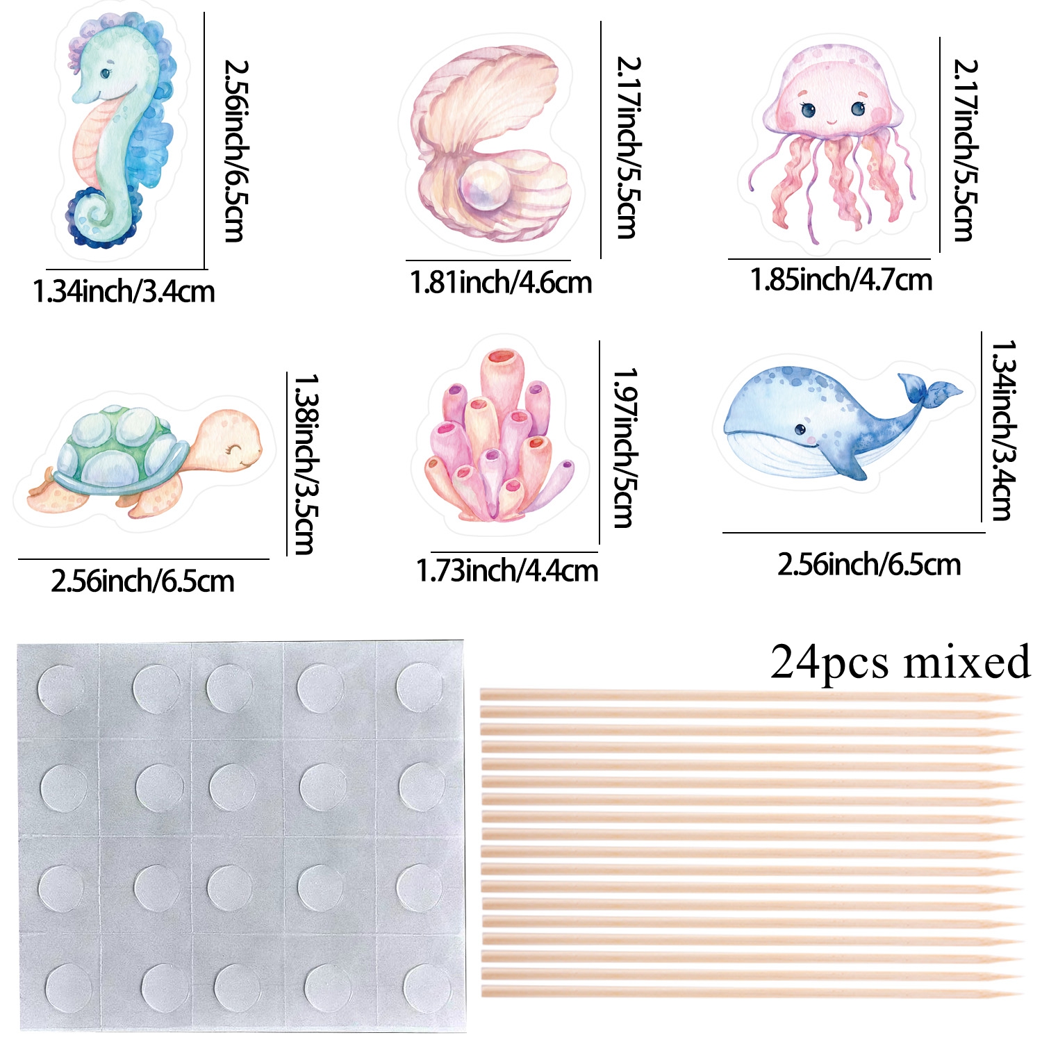 Image of 24pcs Ocean Animal Cupcake Toppers Cartoon Fish/shell/turtle Picks For Under The Birthday Celebrating Party Decoration Diy Cake Supply，halloween，christmas