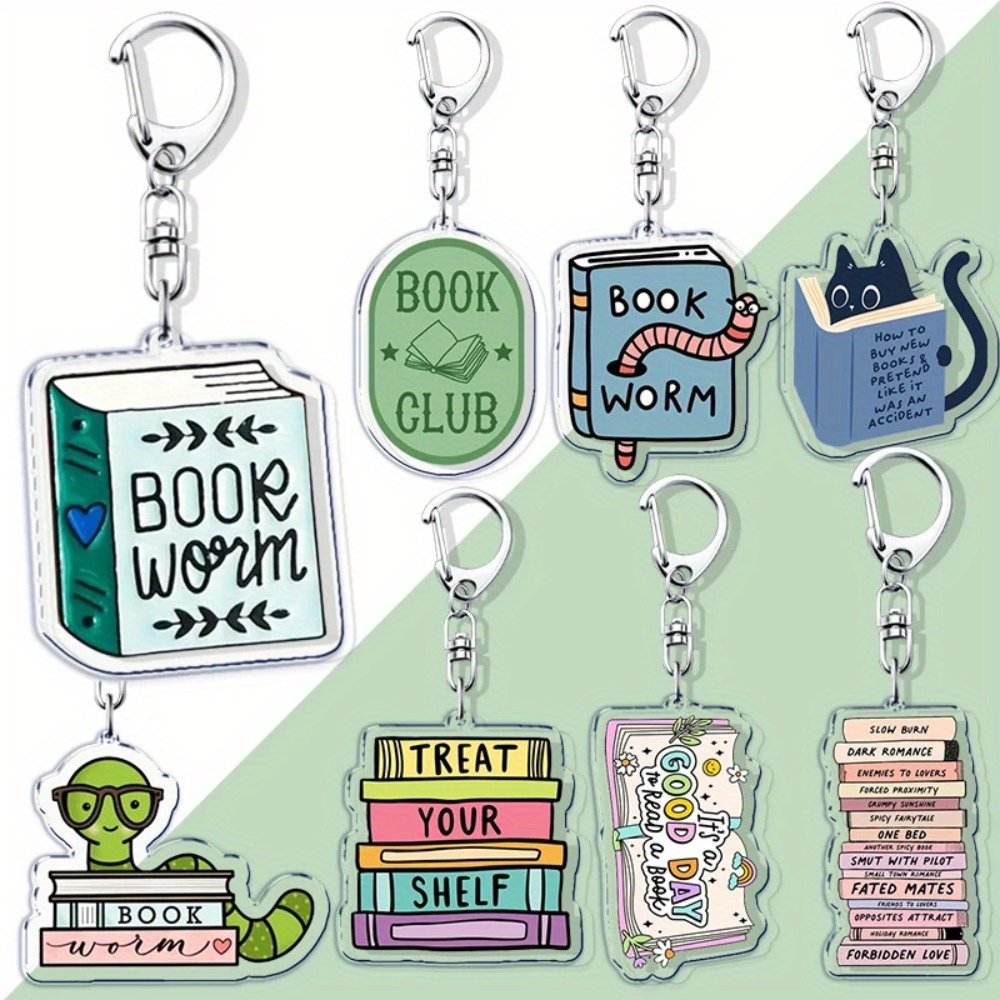 TEMU 2d Flat - [2d Flat Keychain] 8pcs Joke Bookworm Keychains, Additions For Women's Bags, Library Club Book Lovers Pendant Keychains Fans
