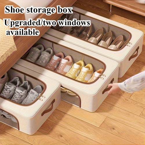 1pc foldable double window shoe cabinet stackable underbed storage retro style suitable for sports shoes high heels space saving multi purpose closet and bedroom storage solution shoe cabinet underbed storage neutral decoration