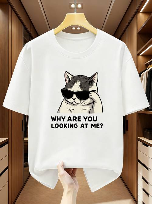 item picture plus size mens t shirt with fashion glasses wearing cat graphic why are you short sleeved t shirt comfortable casual short sleeved t shirt for summer plus size