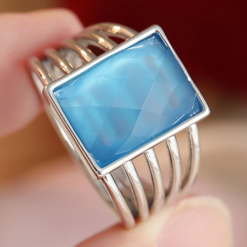 Women's Bohemian Style Blue Square Bead Copper Ring