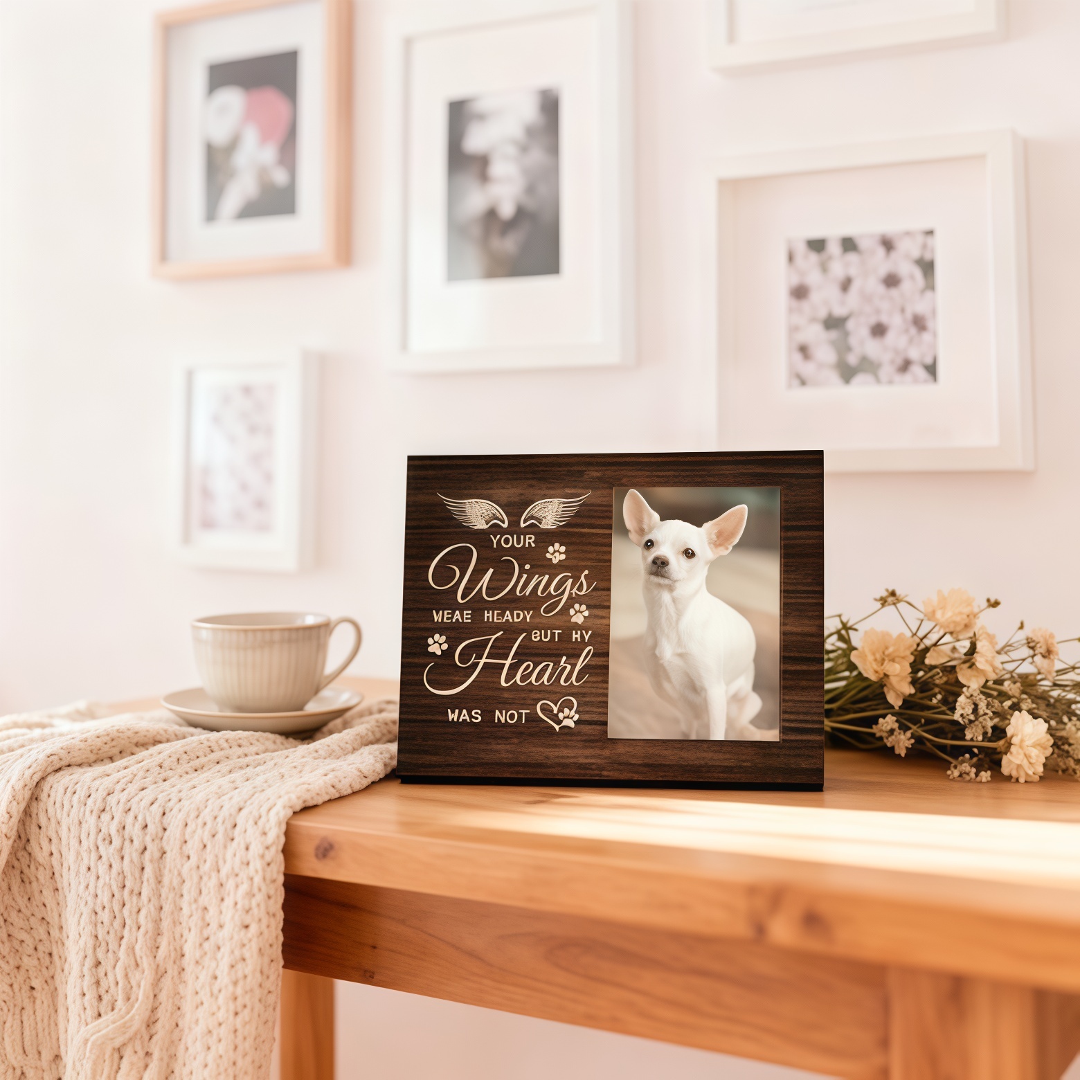 TEMU Suitable For Pets Keepsake Wooden Photo Frame With Wing & Paw Print Design - Retro Horizontal Tabletop Picture Frame For Pet Loss Sympathy Gift,