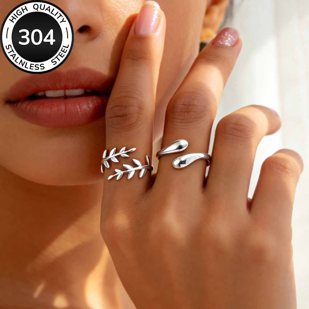 2pcs High-Quality 304 Stainless Steel Golden Open Rings