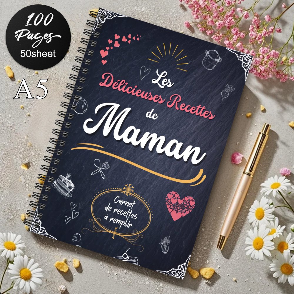 TEMU 1pc Carnet de Recettes Coloré Spirale Amusant - Journal de Recettes avec Cœur, Soleil, Gâteau & Décorations de Cuisine, Cadeau de Cuisine pour