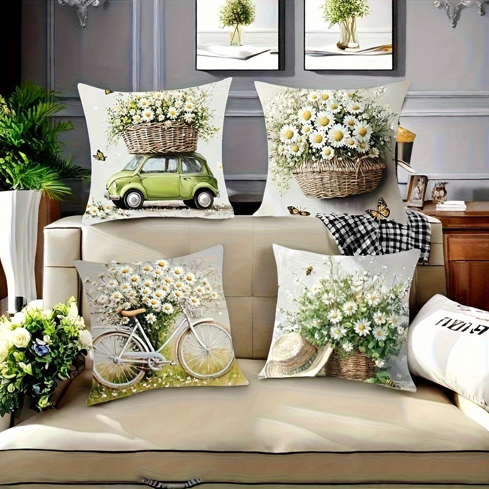 4pcs vintage daisy print pillow covers double sided digital printing non embroidered machine washable zipper closure polyester ideal for daily use holiday decor valentines mothers day   halloween thanksgiving christmas decorative pillows Product details 0