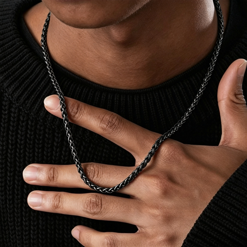 TEMU Stainless Steel Black Dragon Bone Chain, Fashionable Hip Hop Flower Basket Chain, Non-fading And Durable Necklace, Multi-functional Accessory,